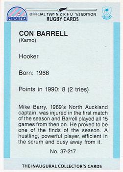 1991 Regina NZRFU 1st Edition #37 Con Barrell Back